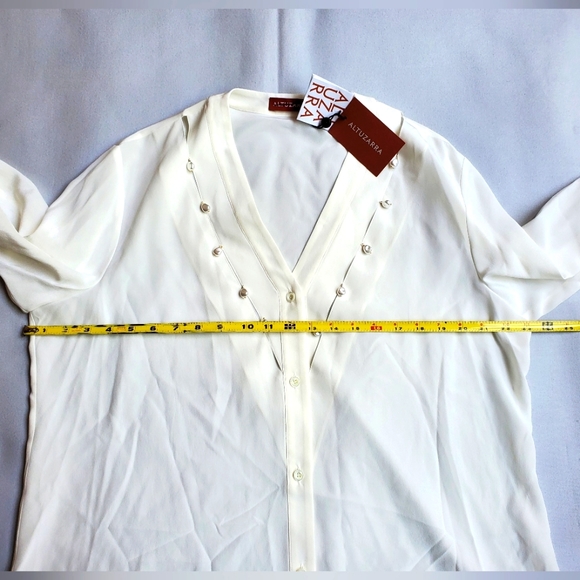 NWT$1,195 Altuzarra Amanda Swarovski Pearl Ivory Top Button Up Blouse Sz 46 (14) - Picture 6 of 11